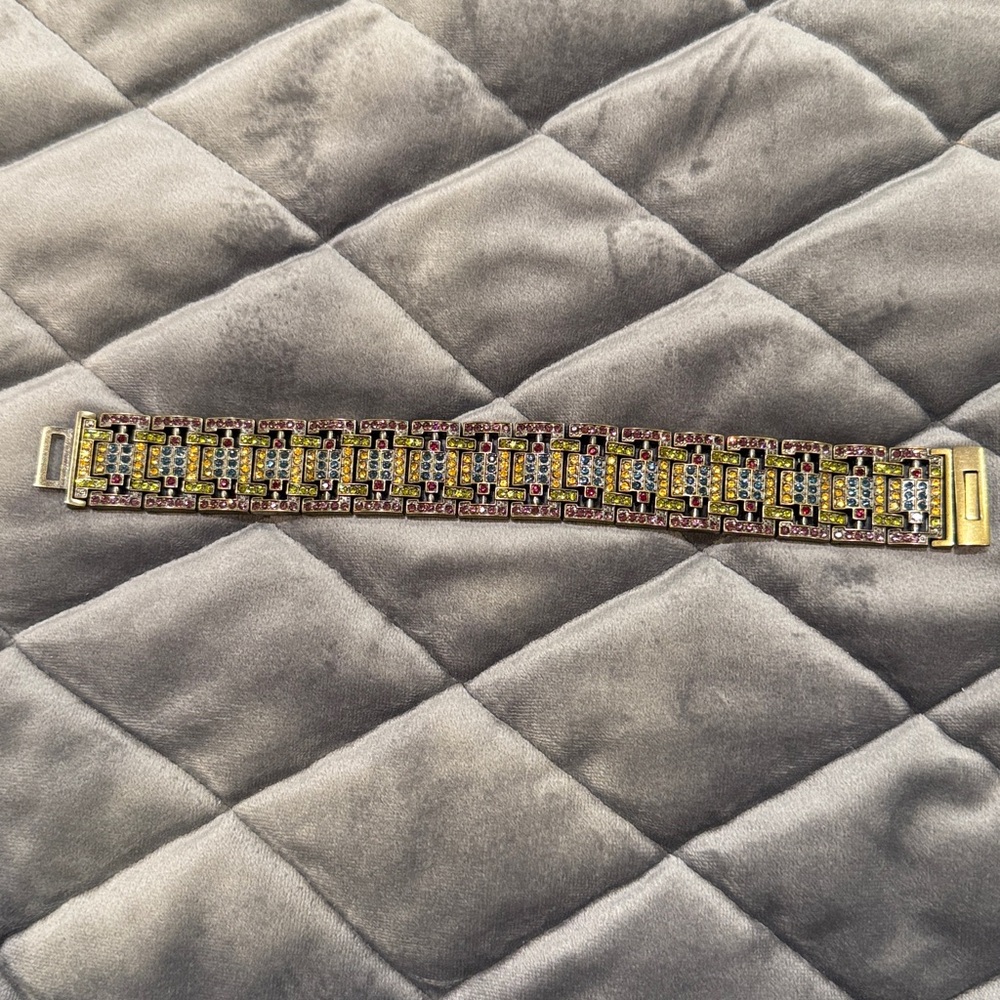Heidi Daus Vintage Gold and Multicolor Rhinestone Bracelet. has all the stones